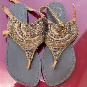 Jessica Simpson Beaded Sandals - Brown and Gold